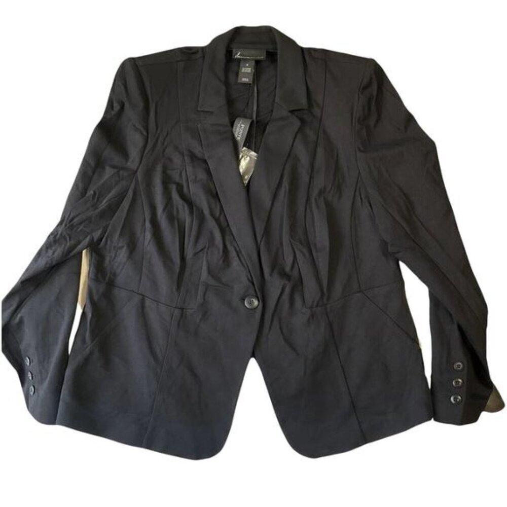 Lane Bryant Women Blazer 16 Black Nylon Rayon Ponte Business Button Long Sleeve